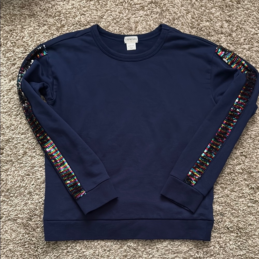 Jcrew Factory Blue Crewneck Sweatshirt with sequin Sleeve Trim